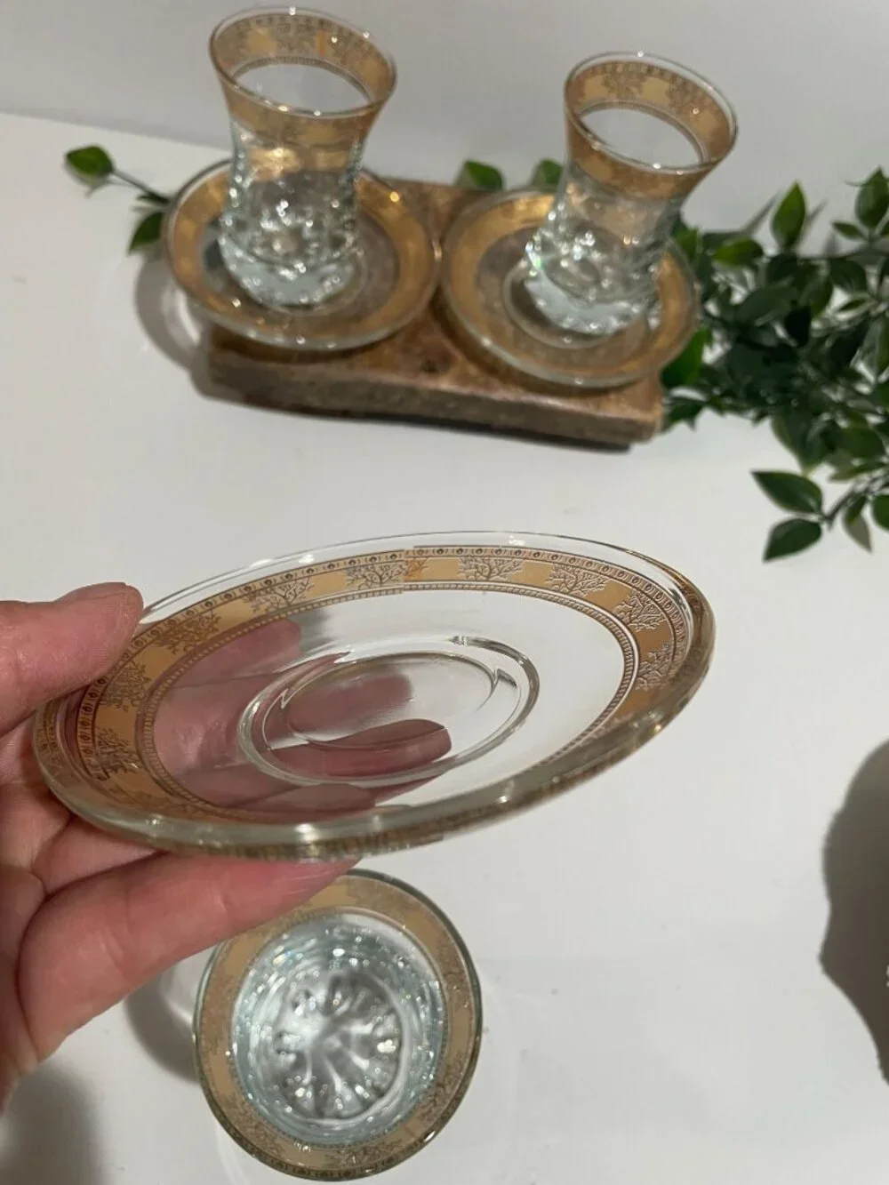 Turkish Tea Glasses With Gold Trim & Matching Saucers - Elegant Design Set Of 3